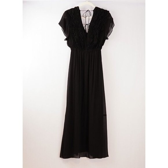 The Kooples Black Maxi Dress Ruffled Short Sleeve Dress - S - NWT - Picture 3 of 9